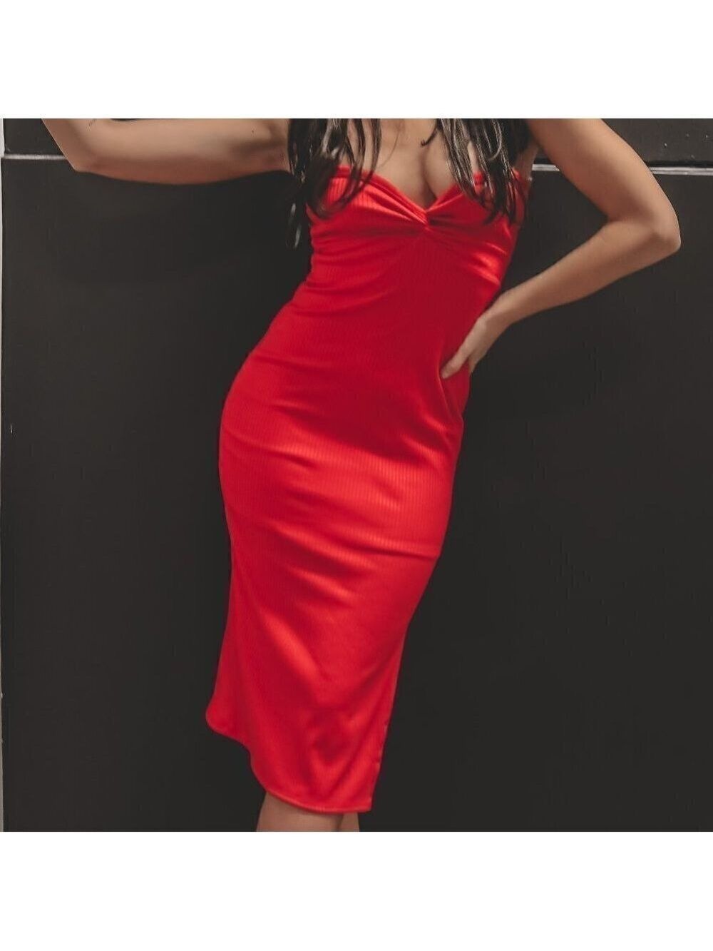 AMAZING LACE Do A Double Take Red Strapless Midi - Picture 4 of 7